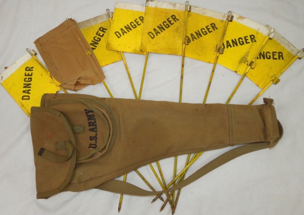 Lot 293: WWII US Army Mine Marker Flag and Canvas Bag Kit