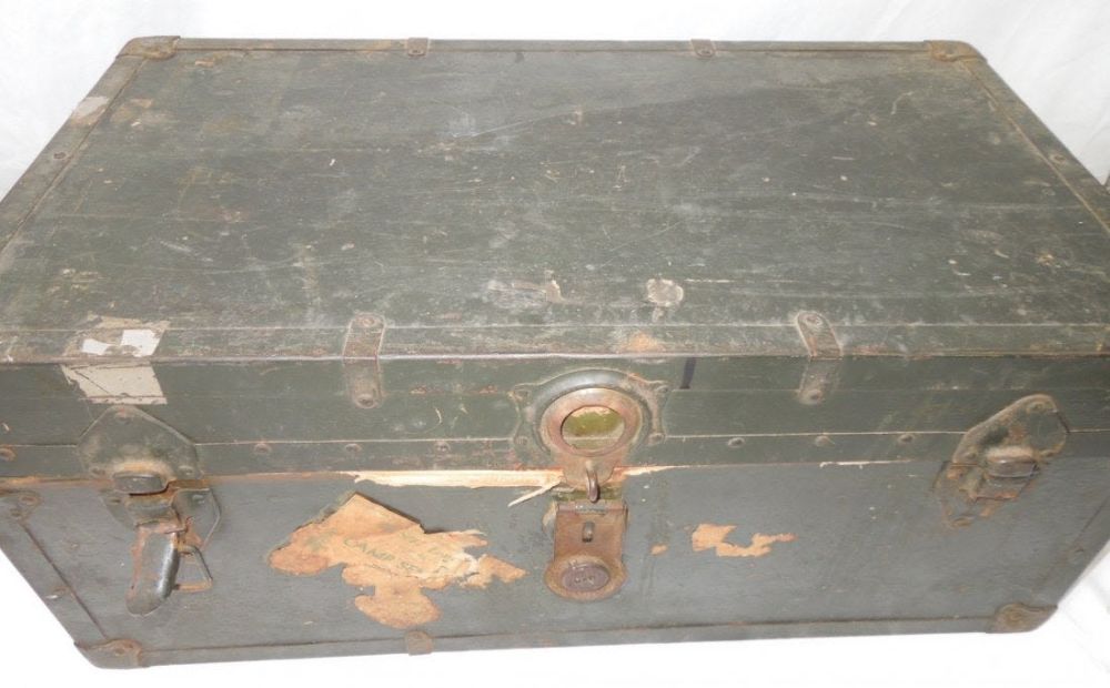Lot 302: WWII US Military OD Painted Footlocker Trunk