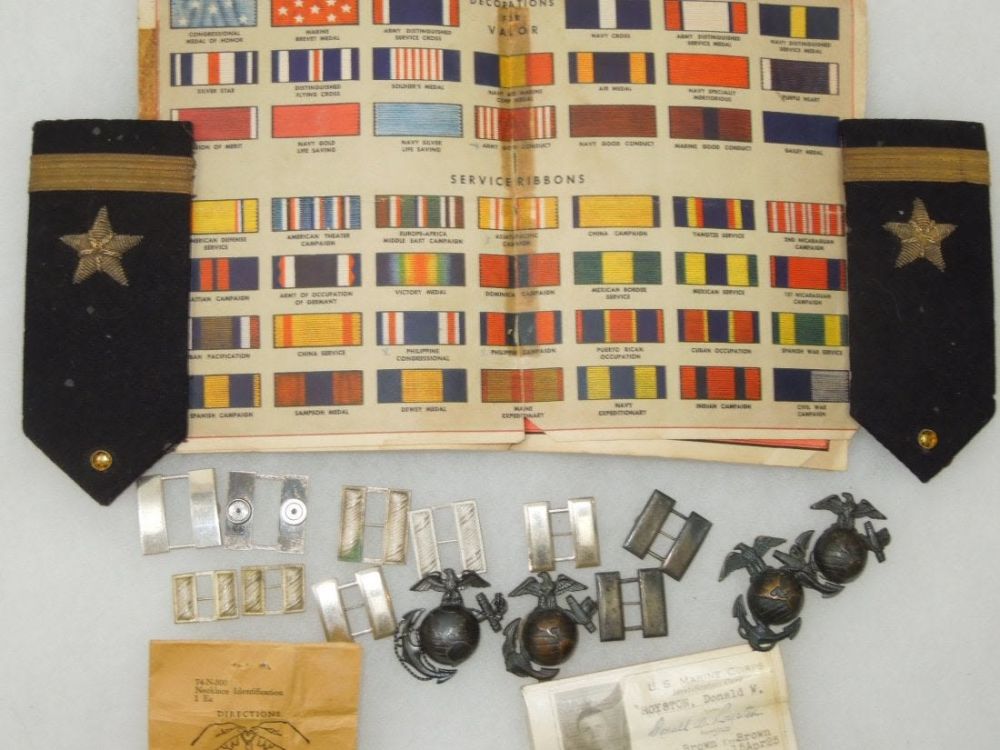 Lot 381: WWI - Vietnam Captain Bars USMC EGAs ID Card