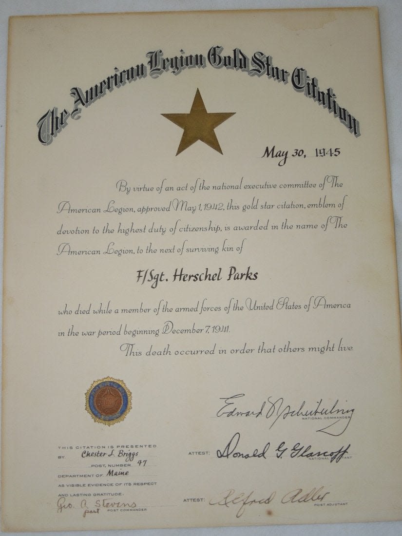 Lot 401: WWII 101st Airborne 501st PIR KIA Gold Star Certificate