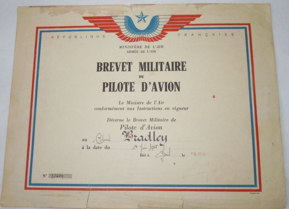 Lot 406: WWII 1945 French Air Force Brevet Pilot Certificate US