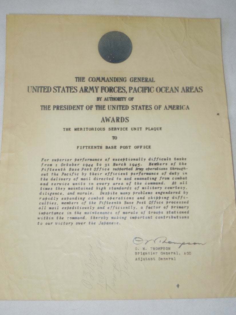 Lot 413: WWII US Forces Pacific 15th Base Post Office