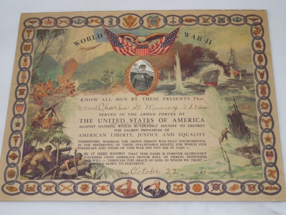 Lot 418: WWII US Navy Photo Certificate of Service 1943 Pacific