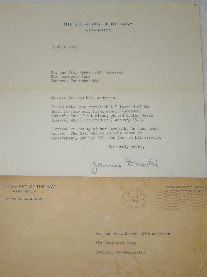 Lot 424: WWII US Navy 1944 Killed Letter NMCM USS Augustine
