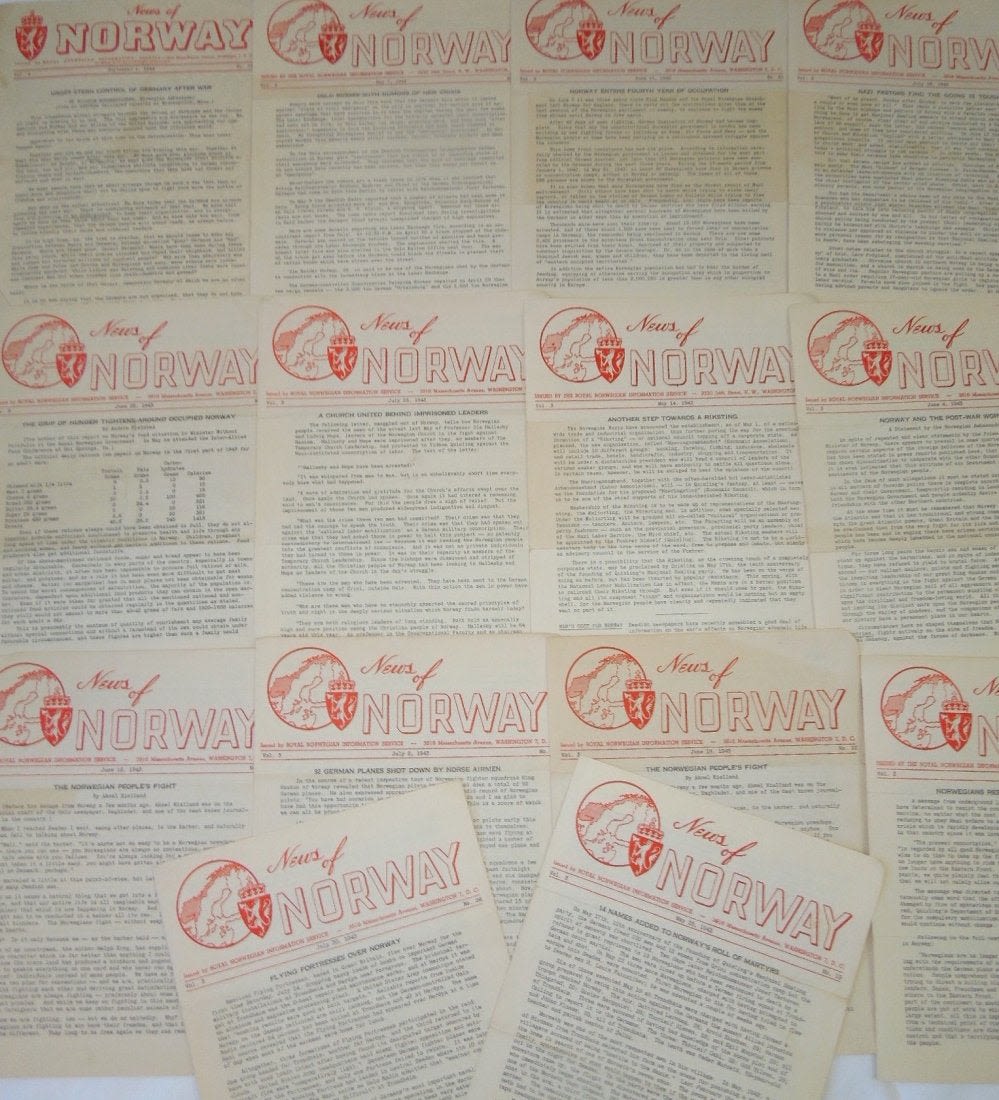 Lot 440: WWII News of Norway Wartime Newsletters Lot