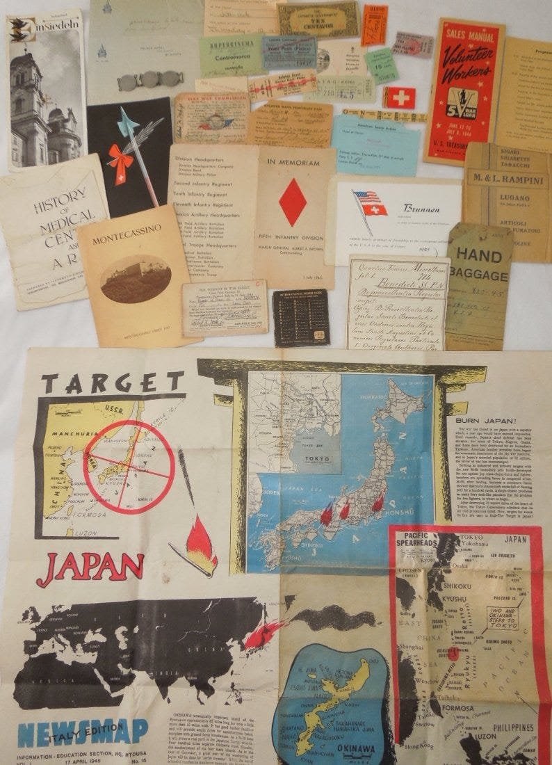 Lot 450: US Army 5th ID WWII Paper Ephemera Documents Lot