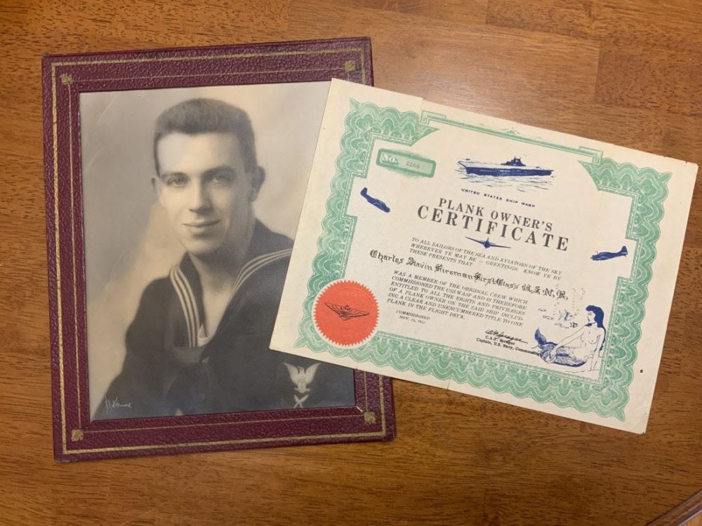 Lot 466: USN Navy USS WASP Plank Owners Certificate & Photo