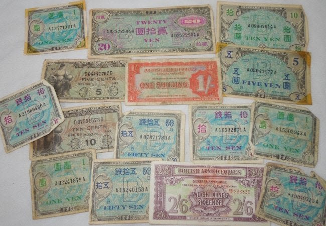 Lot 505: WWII US British Military Currency Payment Certificates