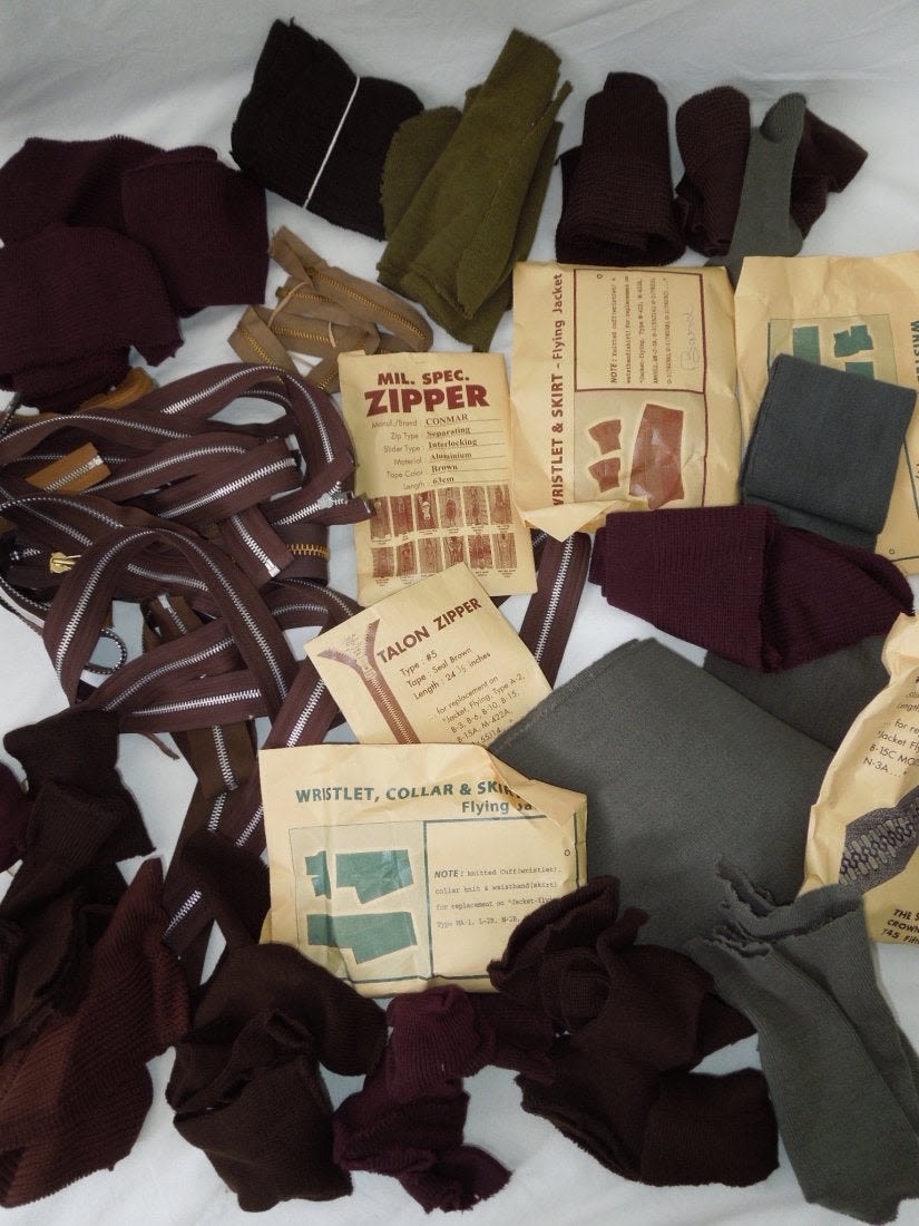 Lot 527: Large Lot of Zippers and Cuffs for A-2 Flight Jackets