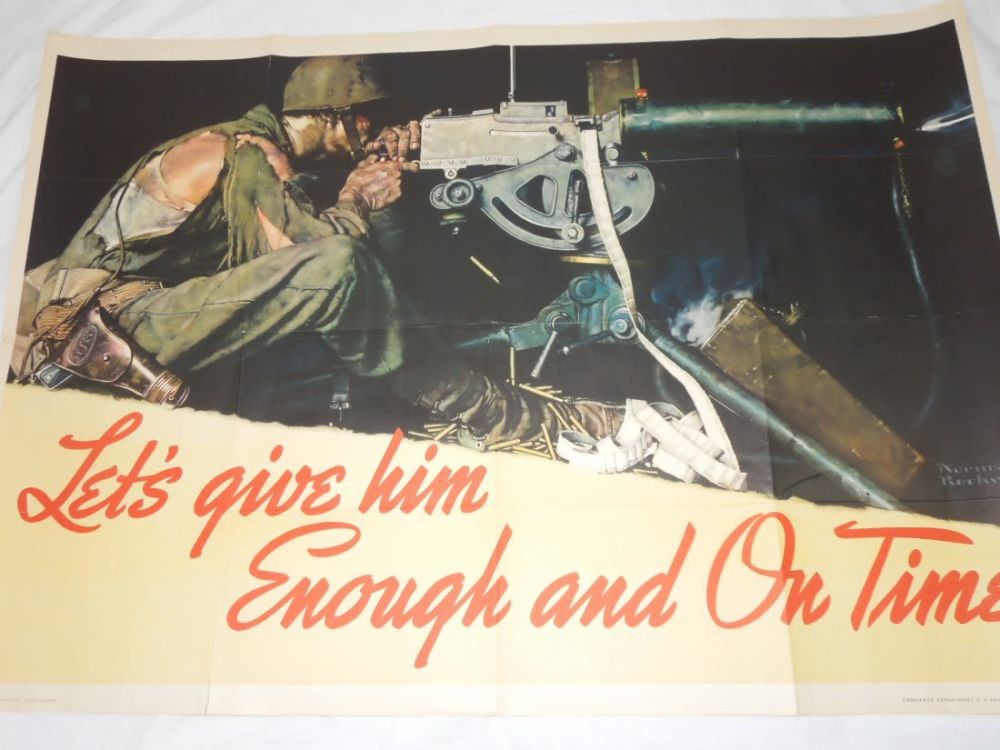 Lot 184A: WWII War Poster 1942 Norman Rockwell Machine Gun