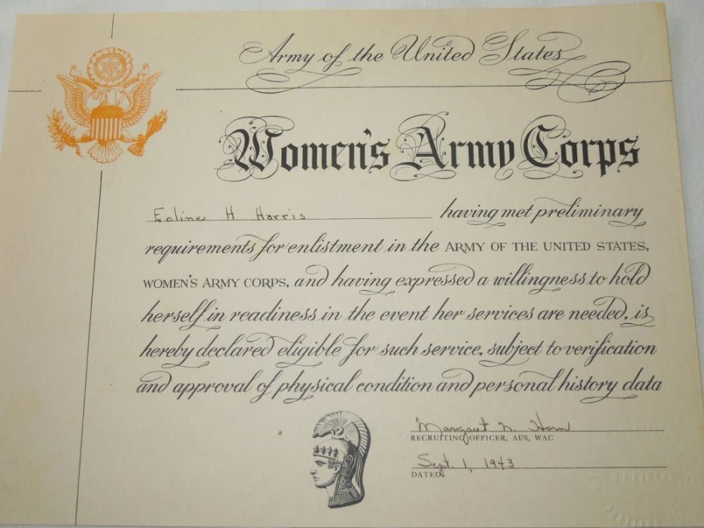 Lot 188: WWII 1943 Named WAC Womens Army Corps Document