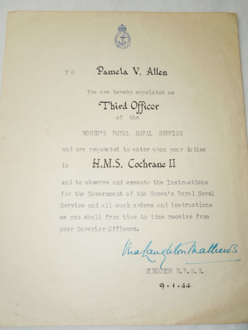 Lot 190: WWII Womens Royal Naval Service HMS Cochrane Document