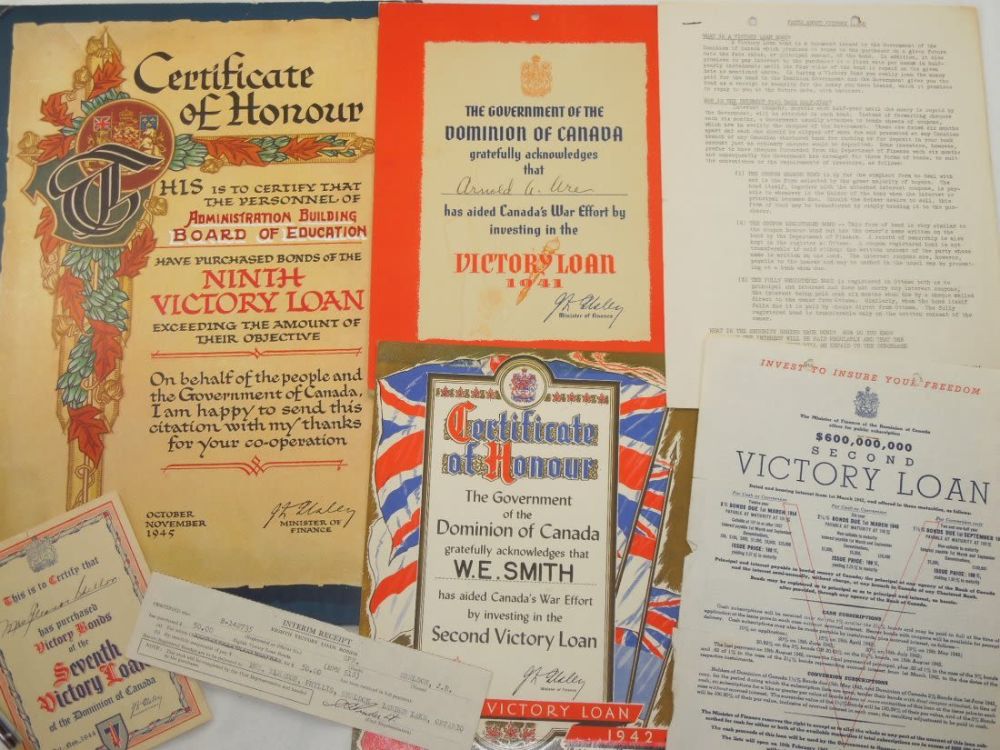 Lot 207: WWII Canada Victory Loan Board Education & Mixed Lot
