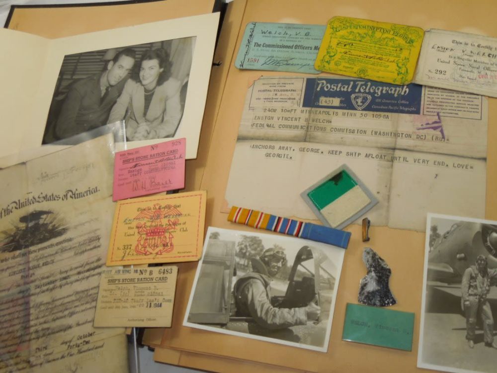 Lot 299: WWII USN Navy Group Plus Scrapbook Ribbon Photos Lot