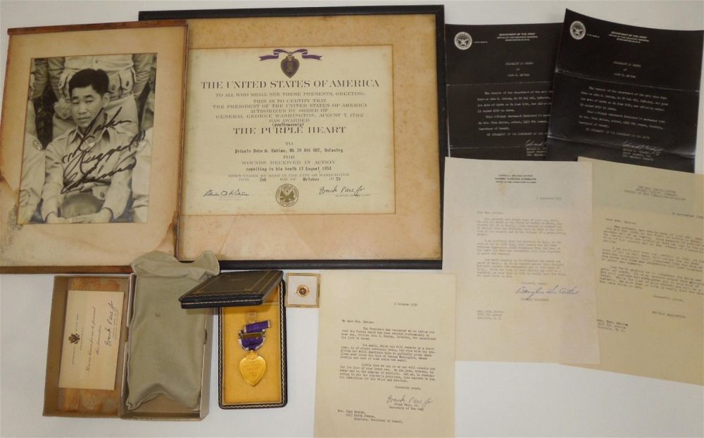 Lot 191: Korean War Named Japanese American KIA Purple Heart Archive MacArthur