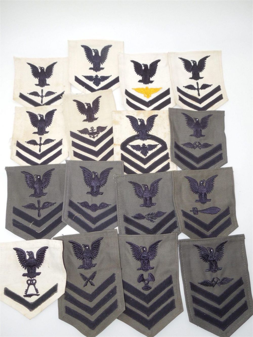 Lot 204: WWII Dated US Navy Aviation Rating Badges Patches Lot of 16