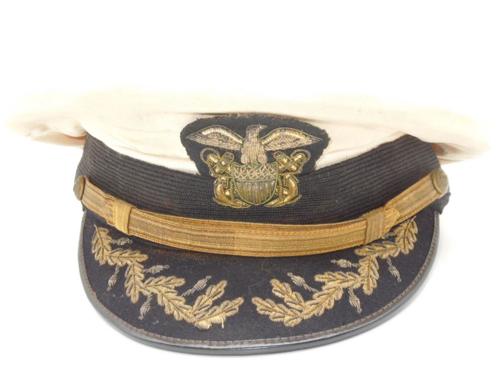 Lot 210: WWII USN Navy White Captain Visor Cap Hat