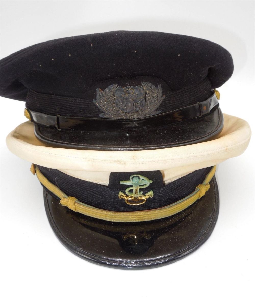 Lot 231: WWII USNA Naval Academy USMS Maritime Service Officer Visor Caps Lot of 2