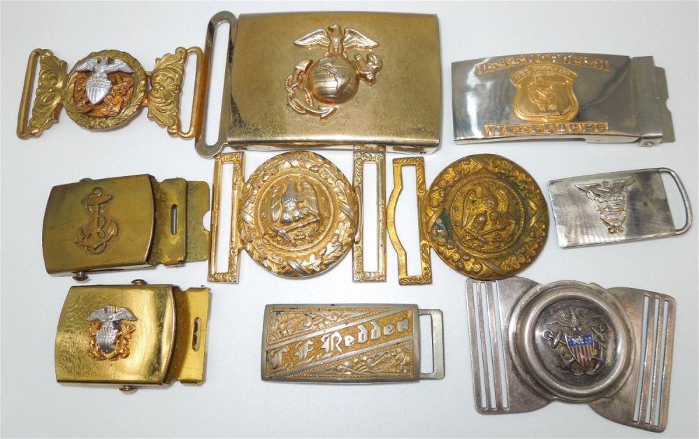 Lot 286: Navy, Marine Corps, Naval Academy Belt Buckle Lot of 10 Sterling