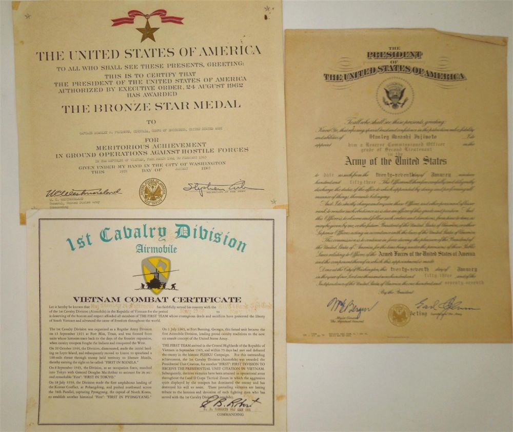 Lot 318: Vietnam 1st Cavalry Division Airmobile Combat Certificate, Bronze Star & Promotion Document
