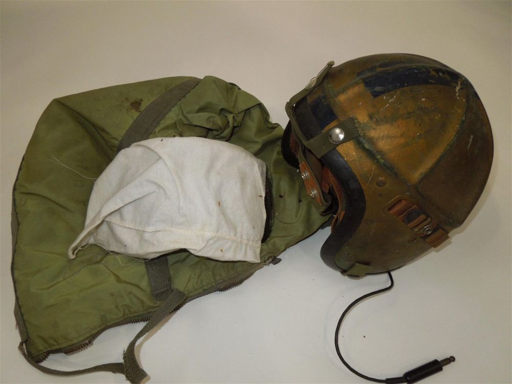 Lot 322: Korean War Era US Navy Named Aviators Pilot Flight Helmet & Bag