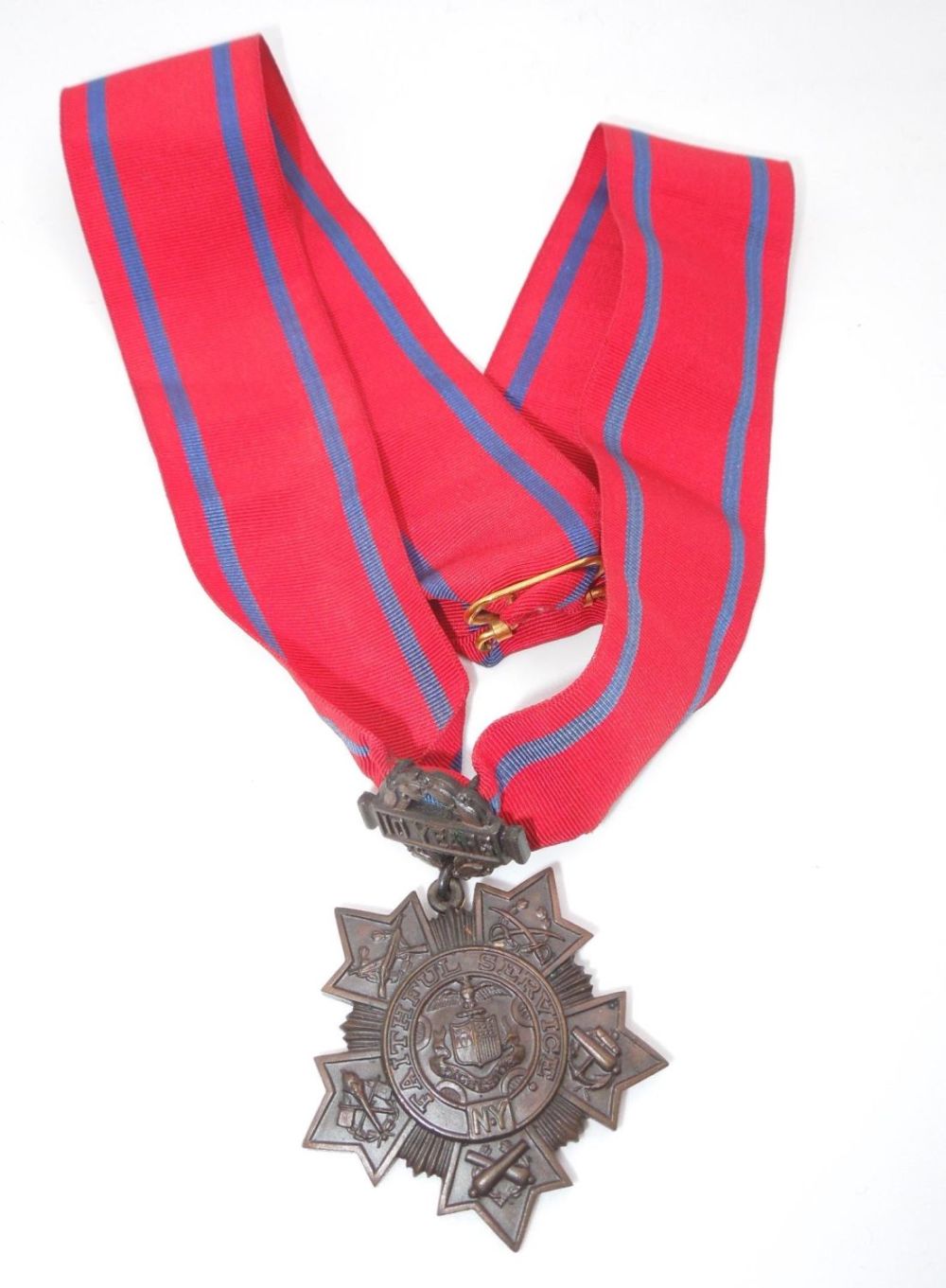 Lot 326: WWI New York National Guard Faithful Service Numbered Medal & Ribbon