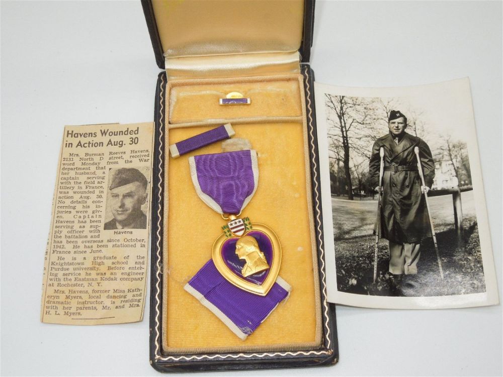 Lot 371: WWII US Army Engineer Officer Purple Heart, Photo & News Clipping Group