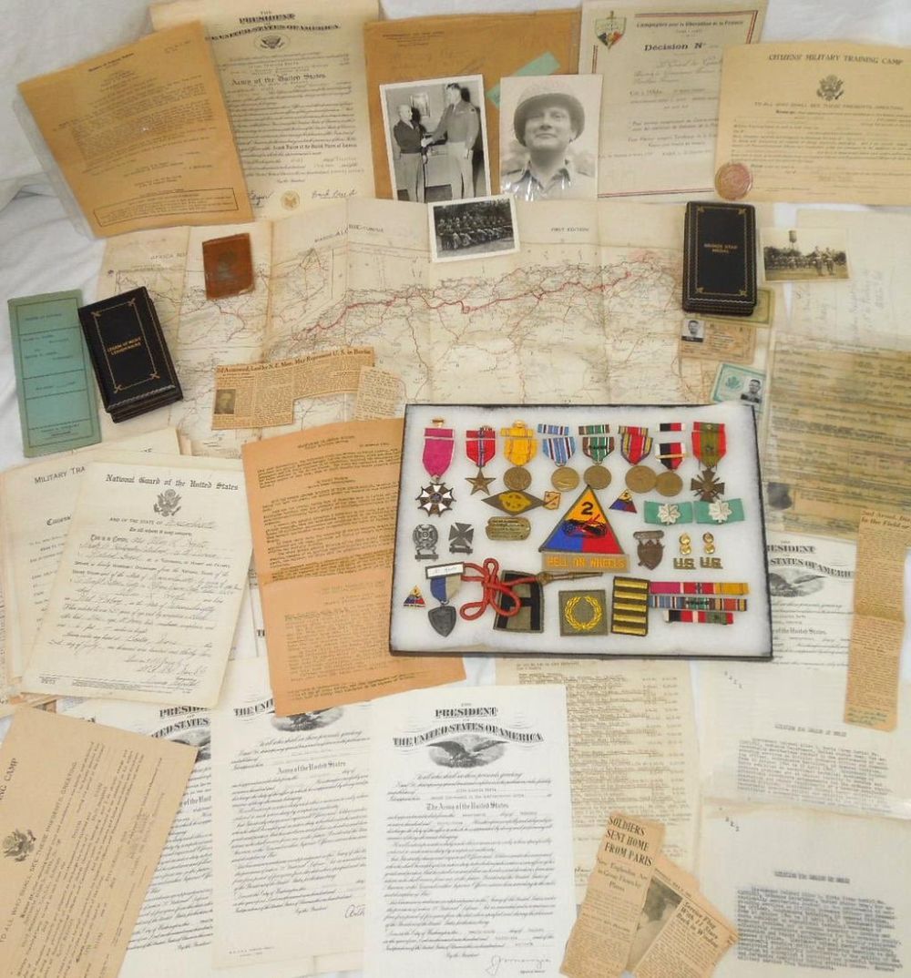 Lot 372: WWII 2nd Armored Div. Lt. Colonel Medal, Photo, Document Archive LOM CdG