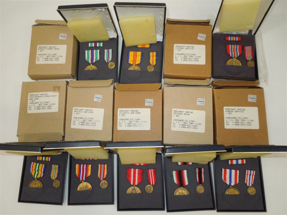 Lot 406: Set of 8 Boxed US Merchant Marine Medals