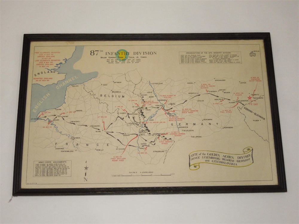 Lot 426: WWII 1945 87th Infantry Division Framed Battle Operations Map