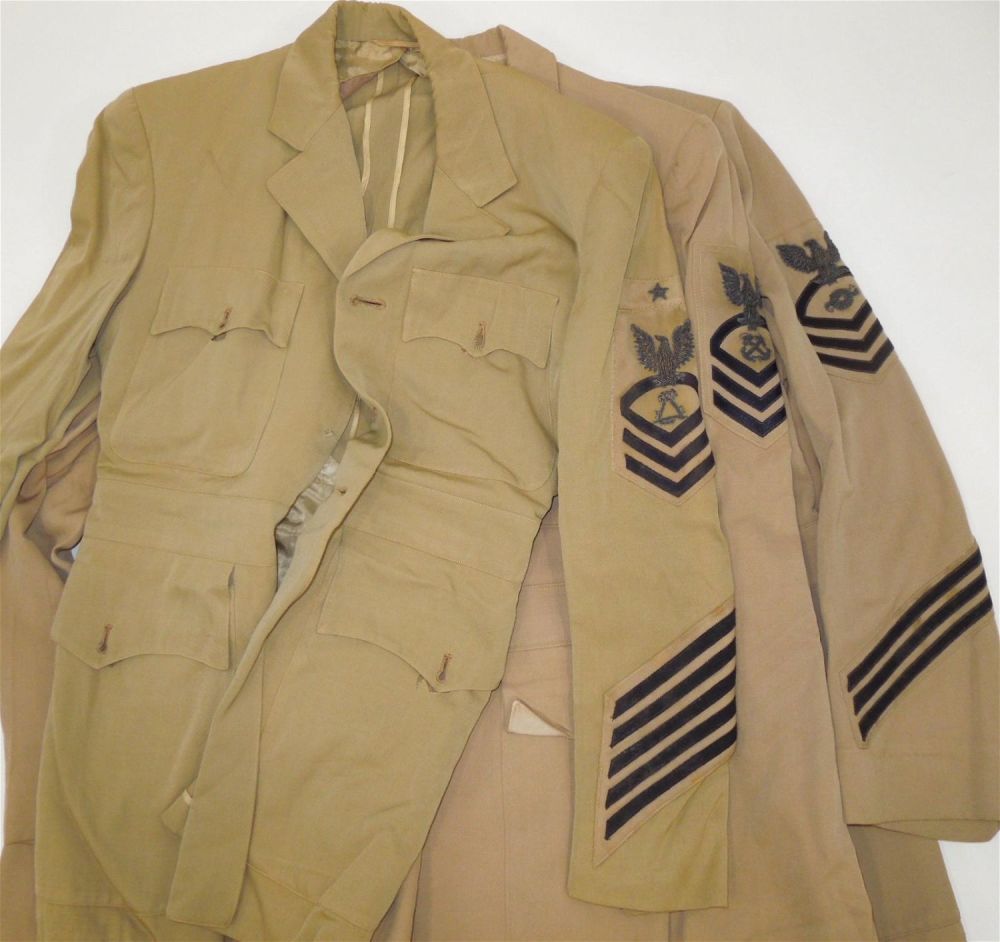 Lot 432: Lot of 1950s US Navy Khaki Chief Petty Officer Uniform Jackets