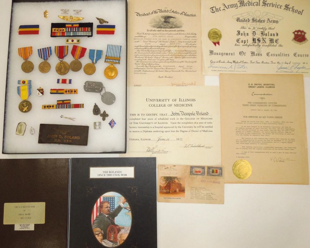 Lot 132: WWII - Korea Guadalcanal USN Navy Doctor Medal, Ribbons, Insignia & Document Group