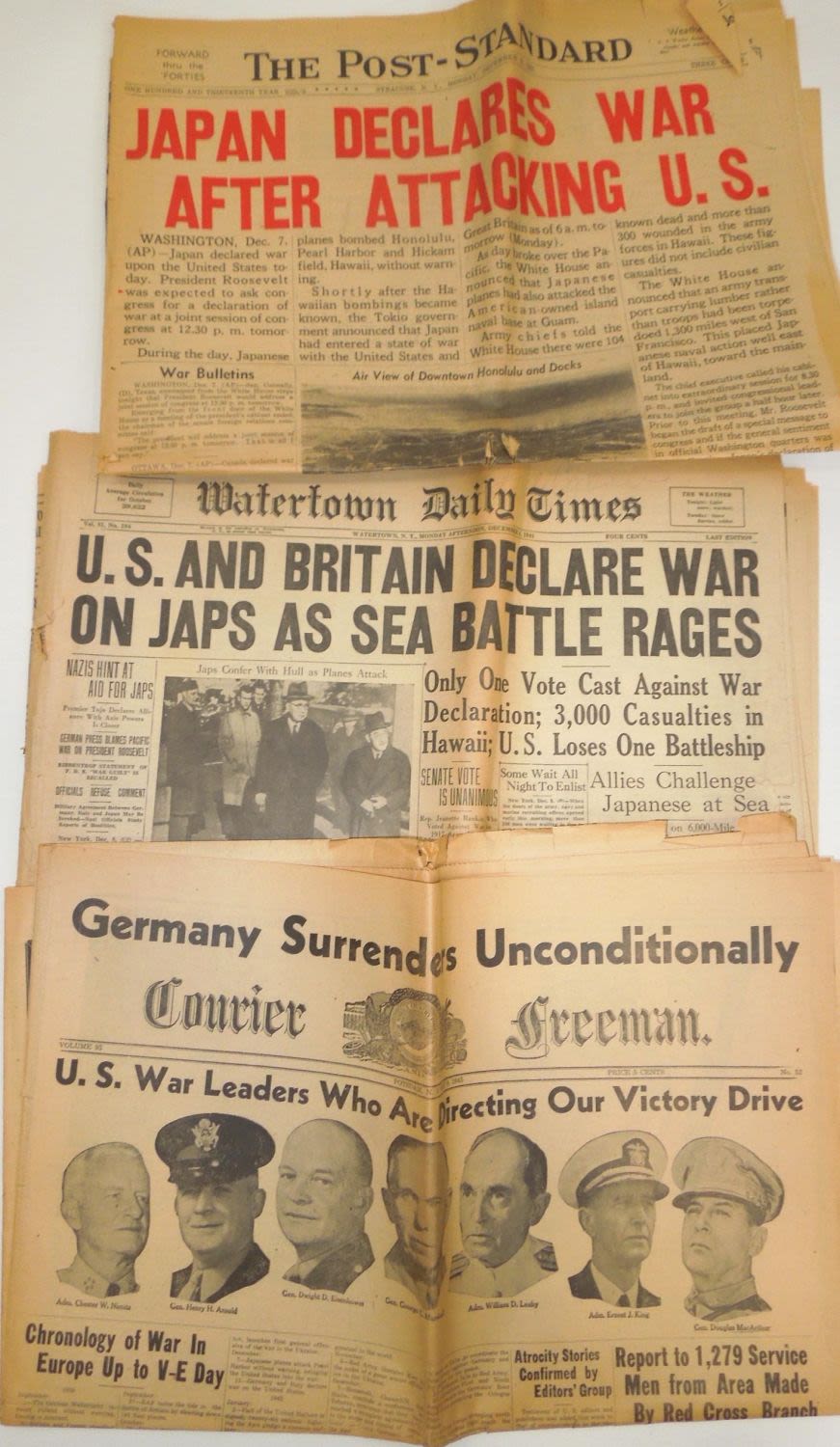 Lot 154: Lot WWII Pearl Harbor Attack & Victory Newspapers New York State