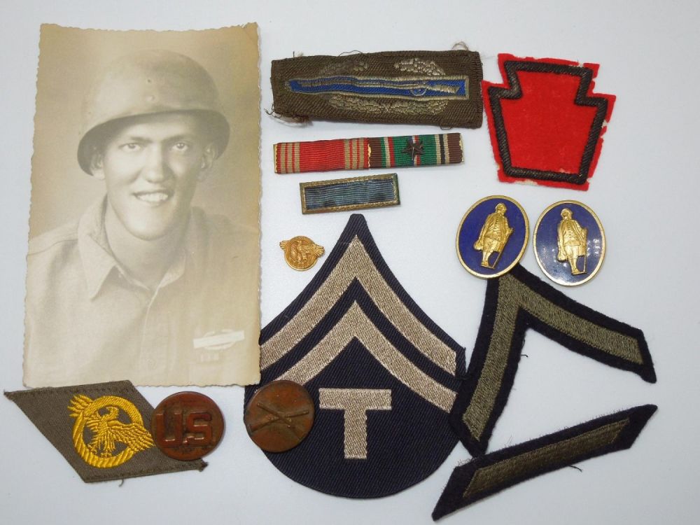 Lot 164: WWII US Army 28th Div. 111th Infantry Photo CIB Bullion Patch British Ribbon Lot