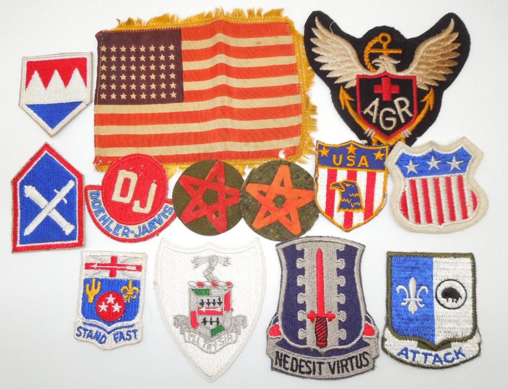 Lot 187: WWII - 1950s Lot US & Japanese Military Patches RCTs Flag