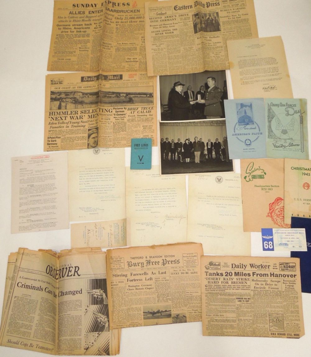 Lot 209: WWII US Military Paper & Ephemera Document Lot