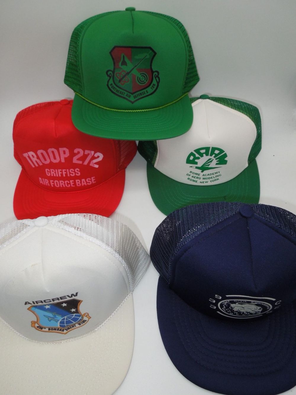 Lot 214: 1970s - 1980s Rome, New York Air Force Mesh Snap Back Trucker Hat Caps