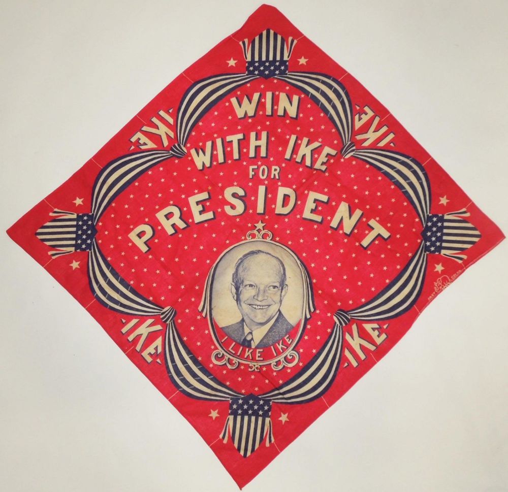 Lot 216: Vintage 1950s Win With Ike For President Eisenhower Campaign Scarf Banner