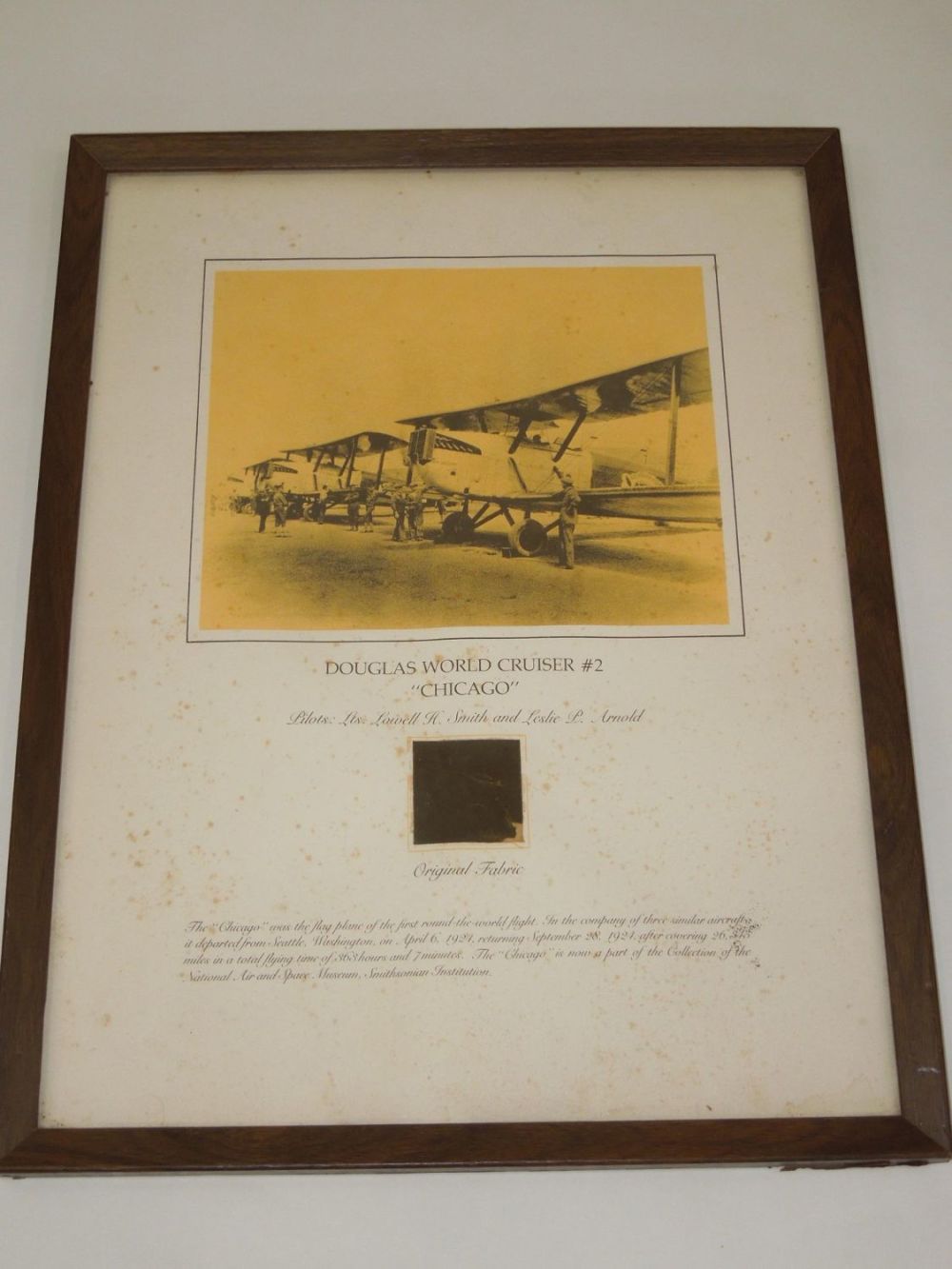 Lot 223: Original Airplane Fabric: Army 1924 Douglas World Cruiser #2 Chicago Airplane Picture