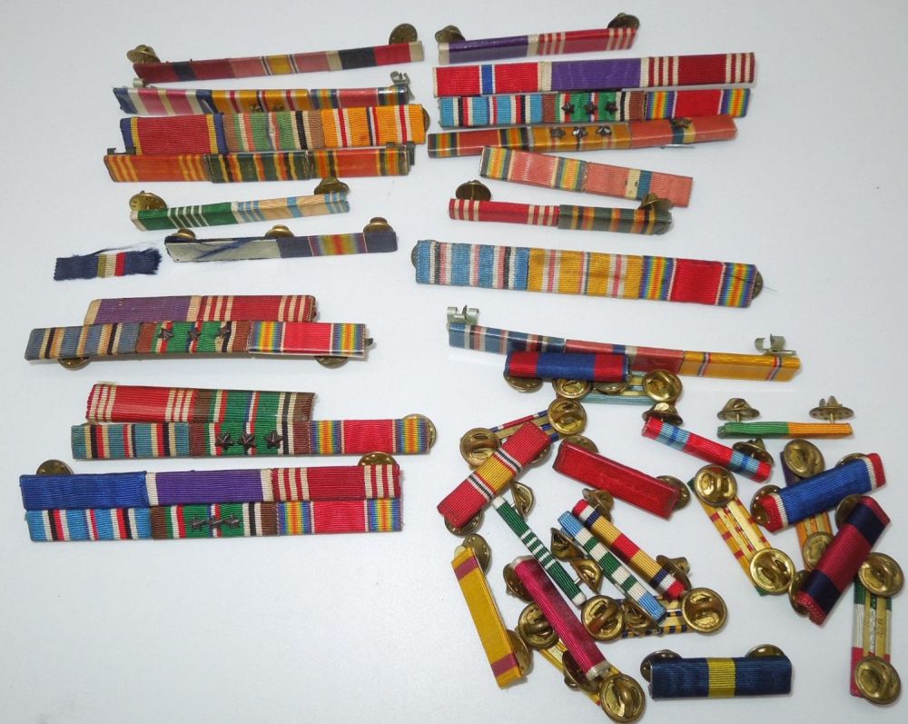 Lot 256: Large US Military Ribbon Bars & Single Ribbons Lot Purple Heart, Battle Stars, etc