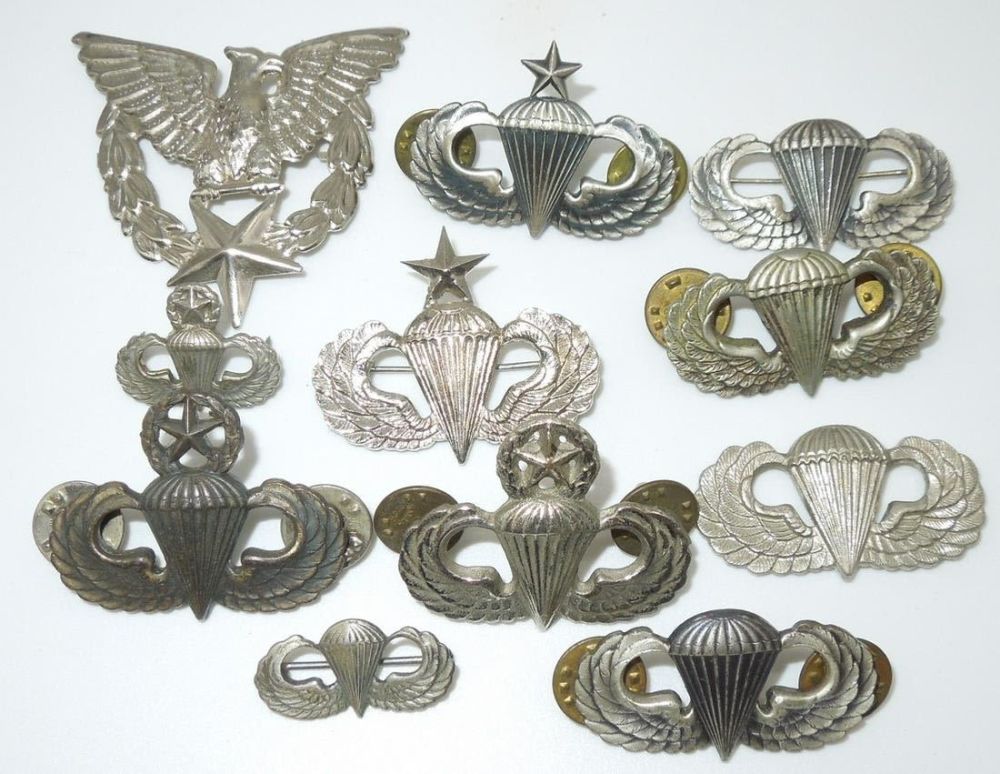 Lot 276: WWII - Vietnam US Army Airborne Parachutist Jump Wings Lot Sterling