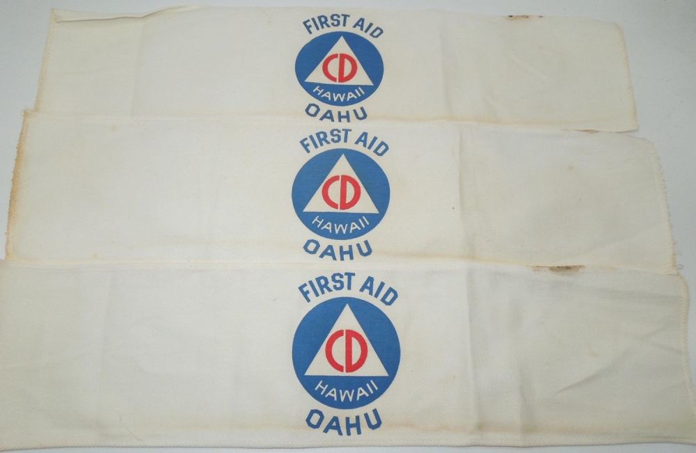 Lot 277: WWII Era US Hawaii Civil Defense Oahu First Aid Armbands Lot