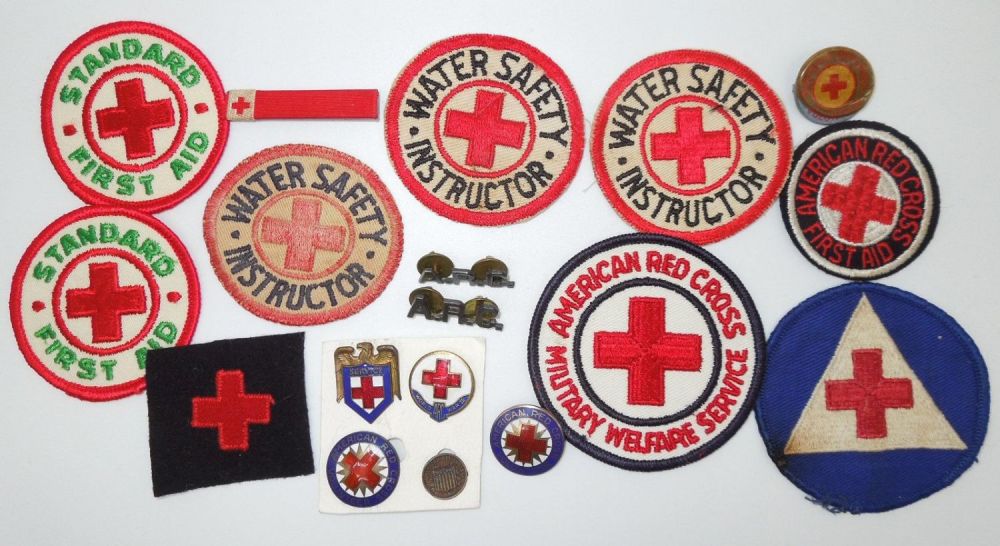 Lot 295: WWII American Red Cross ARC Patches, Pins, Ribbon, & Insignia Lot