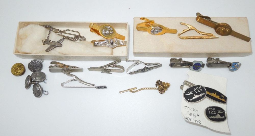 Lot 310: 1950s - 80s Era USMC Marine Corps Navy Air Force Tie Clasps Tacs