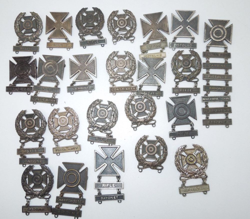 Lot 313: WWII US Army Marksman, Sharpshooter, & Expert Badge Pins 227 Grams Sterling