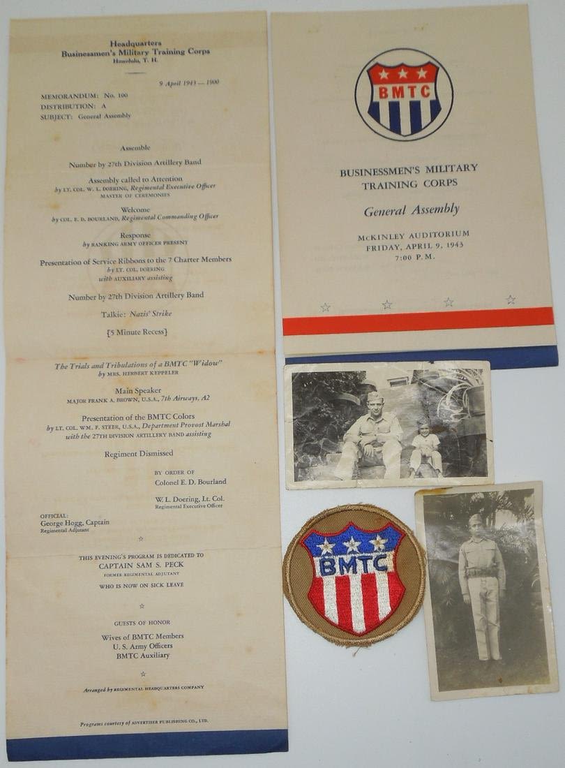 Lot 325: WWII Hawaii BMTC Business Mens Training Corps Patch, Photo, Program Group