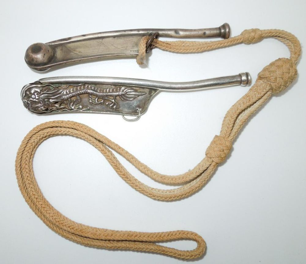 Lot 342: WWII USN Navy Bosun Boatswain Call Pipe Whistles Lot Sterling