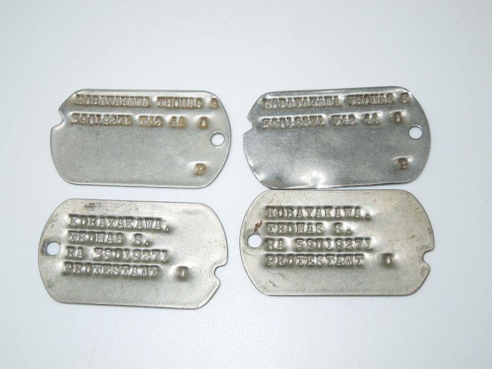 Lot 345: WWII Army 442nd RCT Japanese American Dog Tags Lot Kobayakawa
