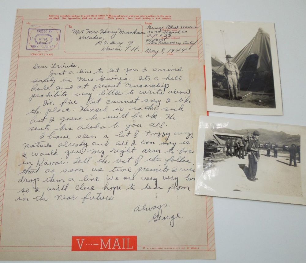 Lot 346A: WWII Japanese-American US Army Soldier 1944 V-Mail & Photos Group