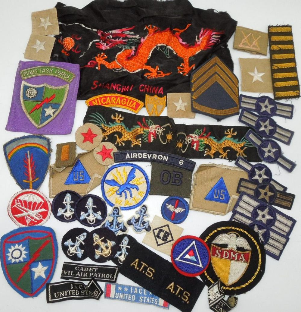 Lot 371: WWII - Vietnam US Army Navy Patches MARS TF, Shanghai, WAVES, Bullion
